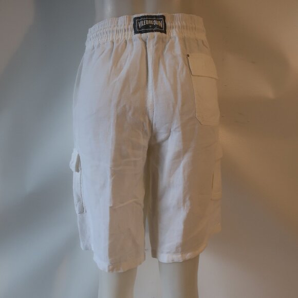 Mens Vilebrequin White 100% Linen Flat Front Drawstring Cargo Shorts 3XL - Picture 9 of 14